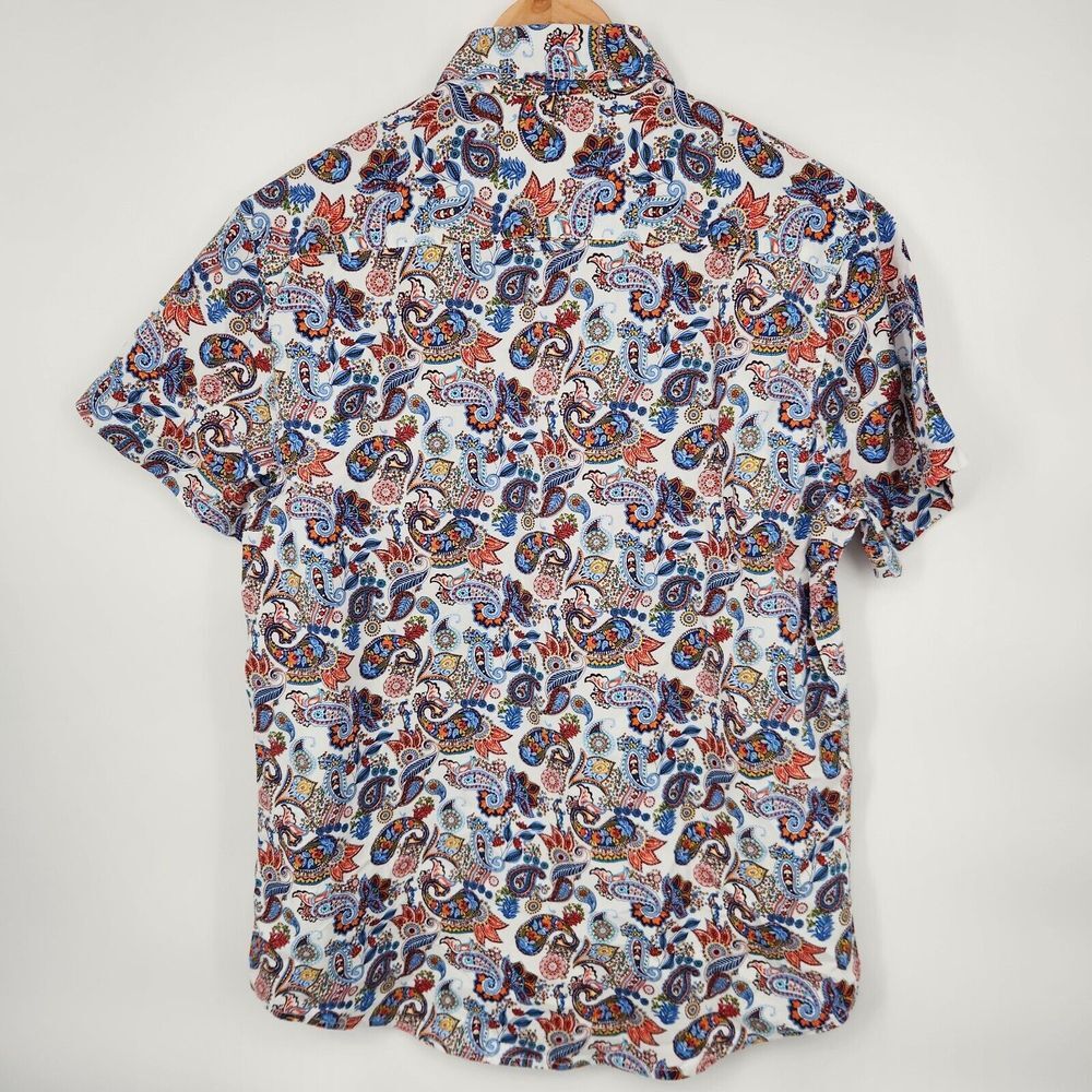 NWT Denim & Flower Shirt Mens Small Paisley‎ Floral White Button Up Viscose NEW - Picture 3 of 9